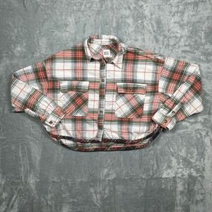 BDG Caleb Flannel Shirt Womens Green Red Plaid Cropped Button Down Cotton XS